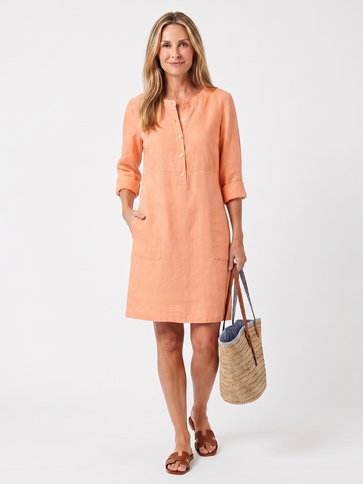 Rosalind | Button Front Sleeve Knee Length Dress