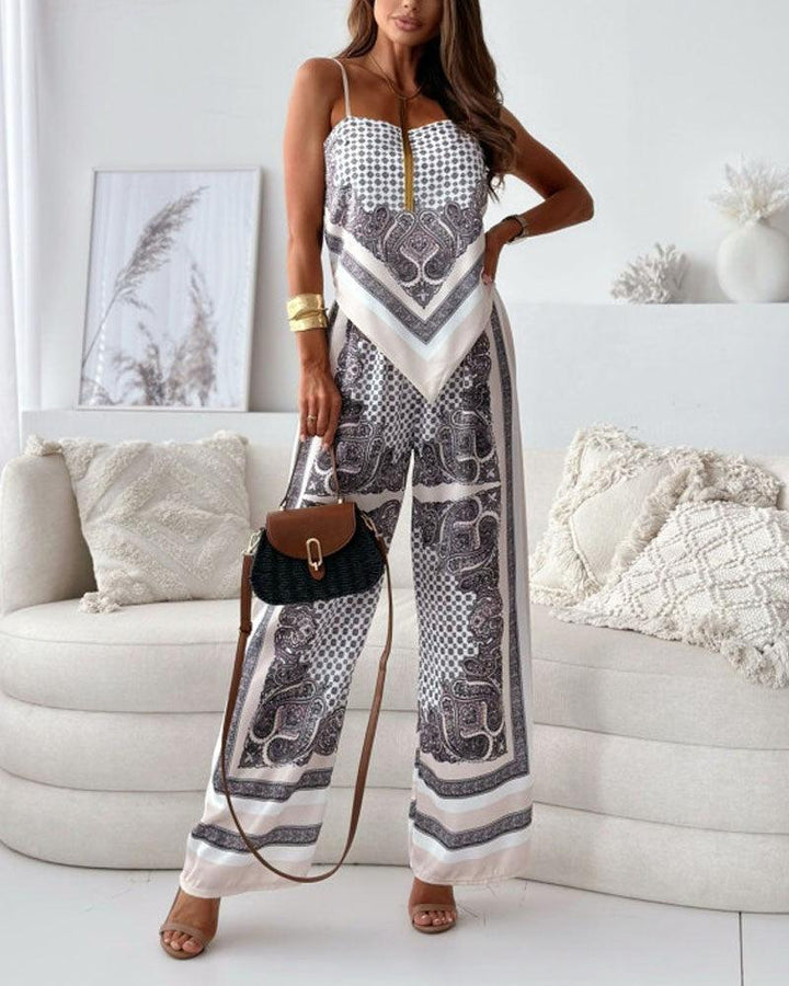 Helen | Vacation Ready Stylish Lace-Up Vest & Pants Two-Piece Set Dress