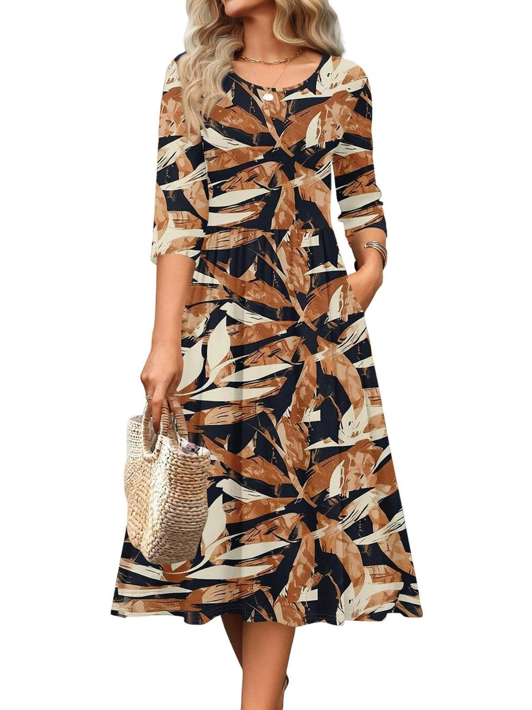 Jesslyn | Flowy A-Line Midi Tshirt Dresses with Pockets