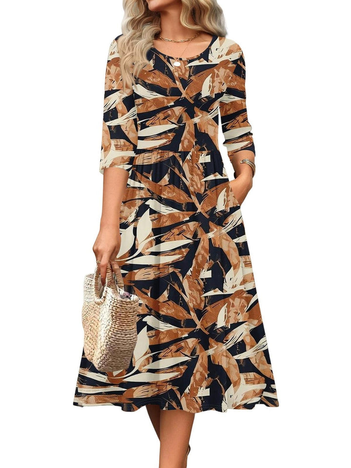 Jesslyn | Flowy A-Line Midi Tshirt Dresses with Pockets