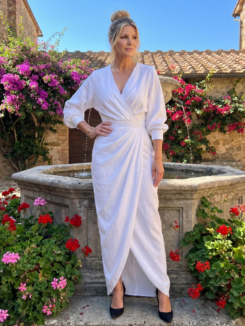 Fable | Long Sleeve Wrap Overlap Skirt Midi Dress