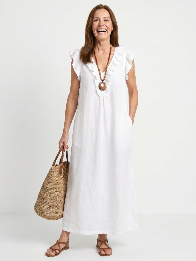 Adelaide | Ruffle Trim Sleeveless Neck Midi Dress