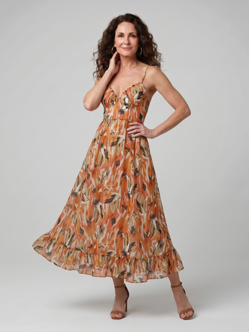 Quill | Spaghetti Strap Abstract Print Midi Dress