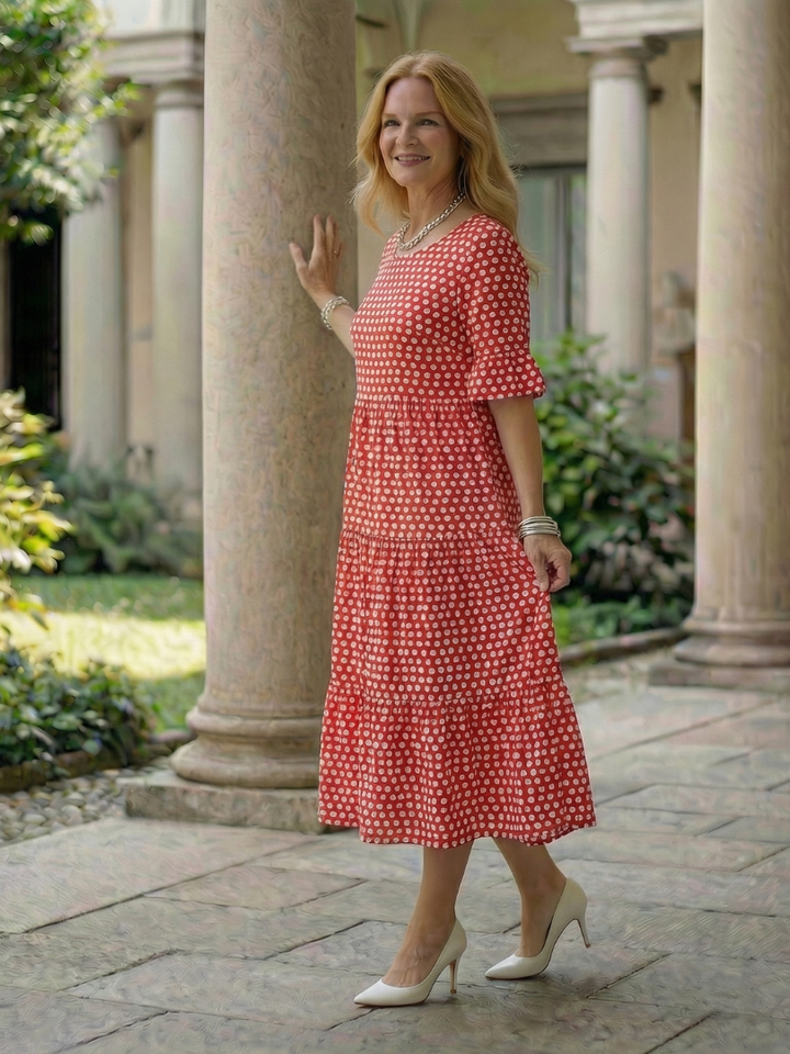 Arlo | Polka Dot Tiered Midi Dress Short Sleeve