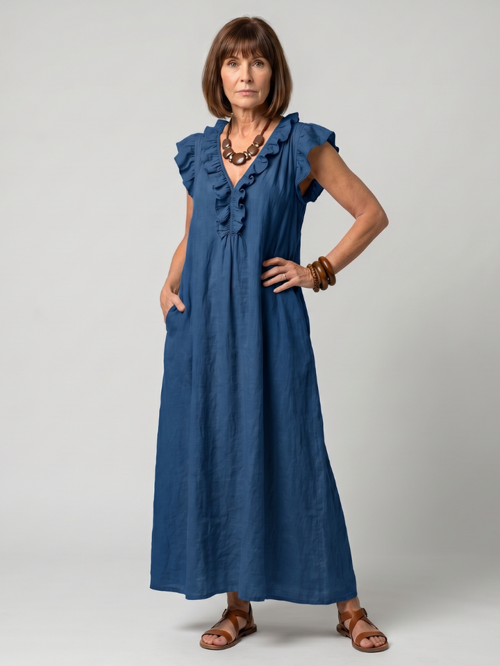 Fern | Sleeveless Ruffle Trim Midi Dress