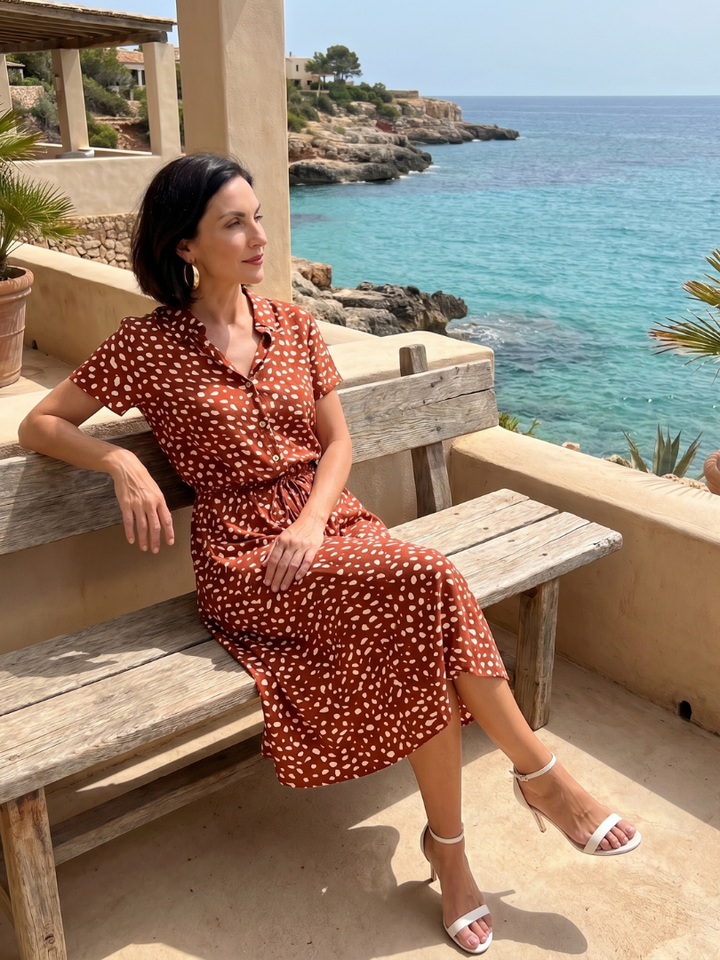 Belladonna | Printed Button Front Belted Midi Dress