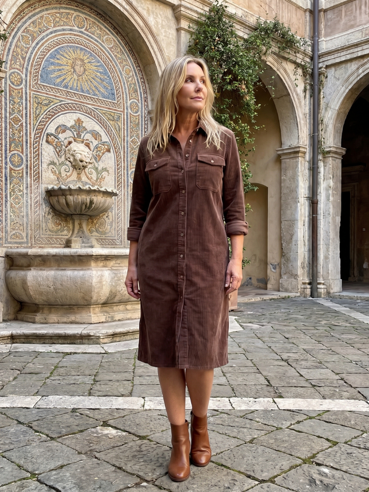 Pema | Long Sleeve Patch Pockets Midi Dress