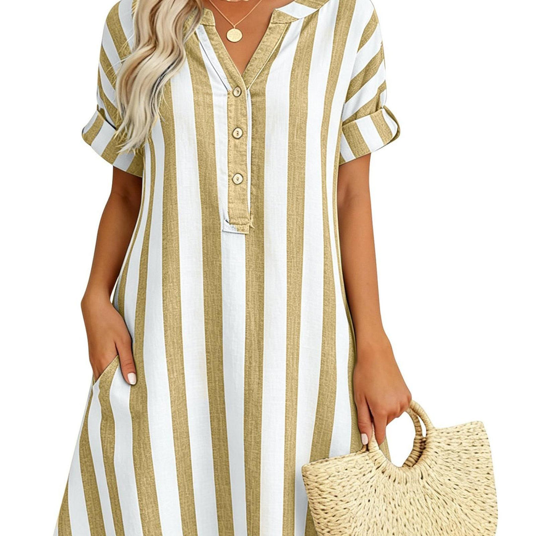 Andrea | Elegant Linen Striped Shirt Dress
