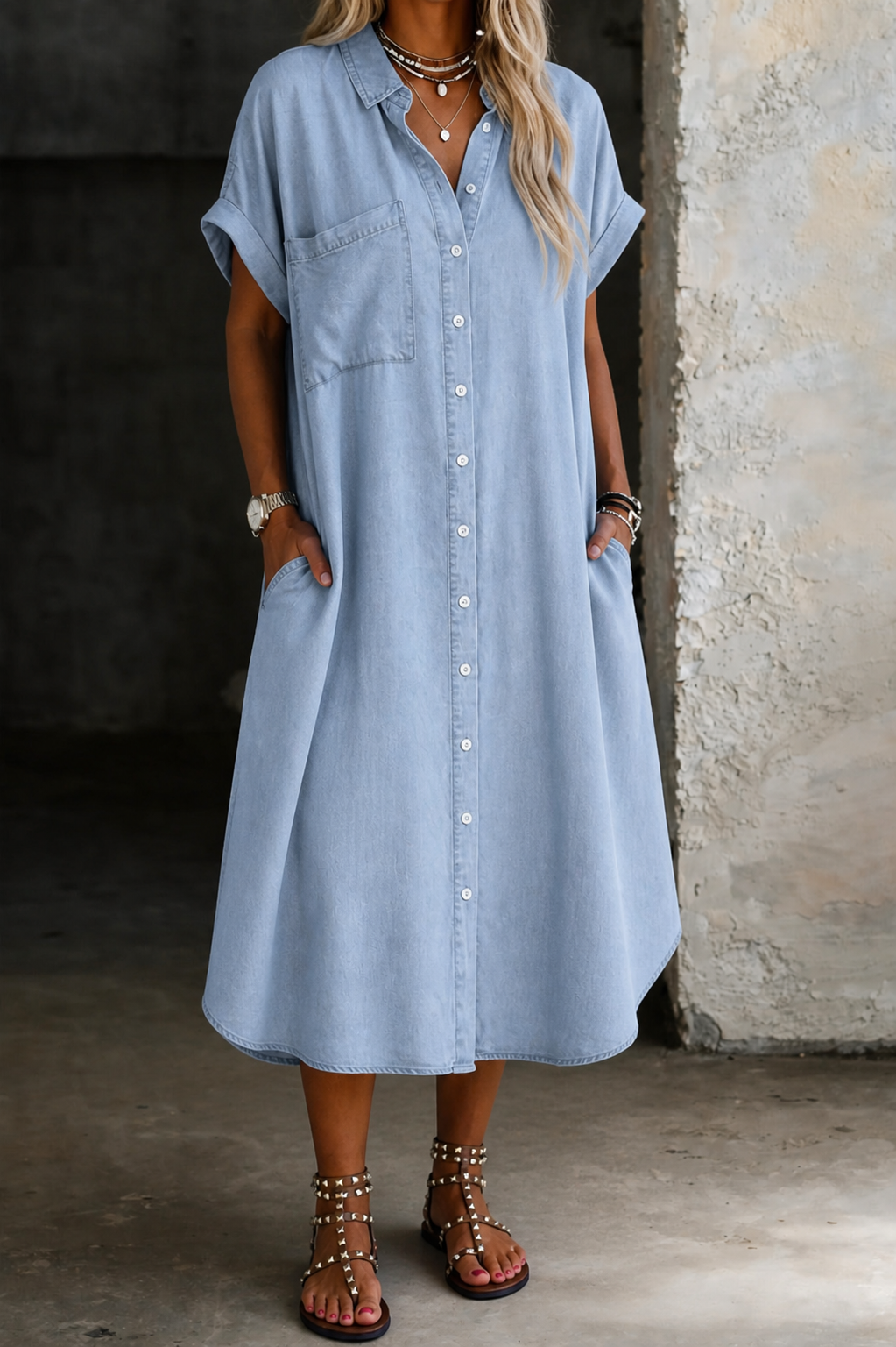 Karen | Lightweight Denim Style Shirt Dress