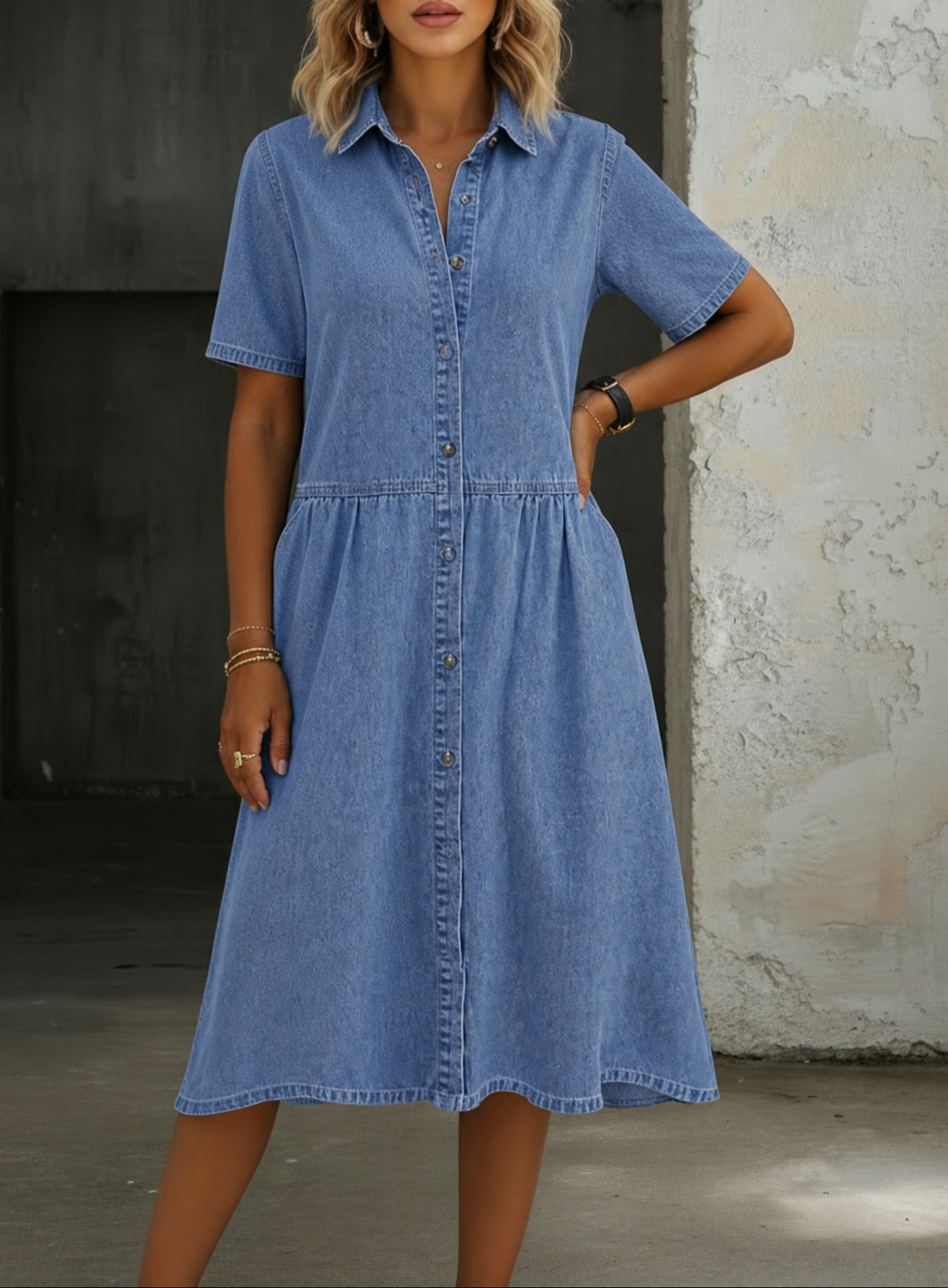 Carol | Short Sleeve Denim Dress