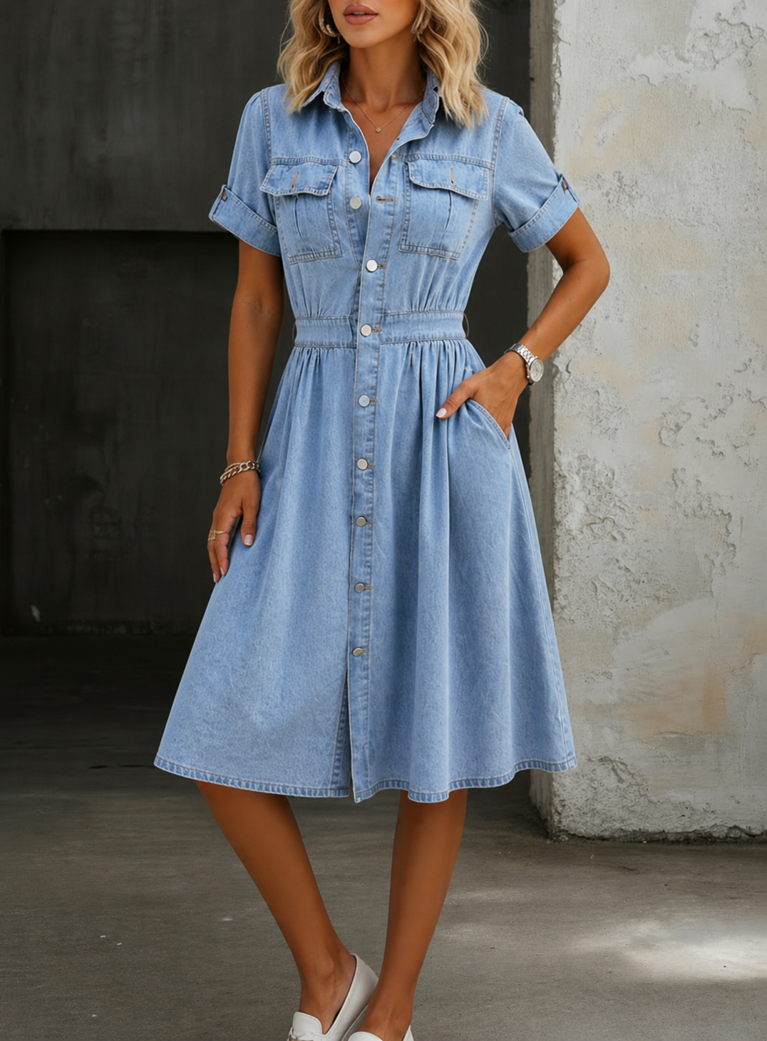 Deborah | Short Sleeve Denim Dress