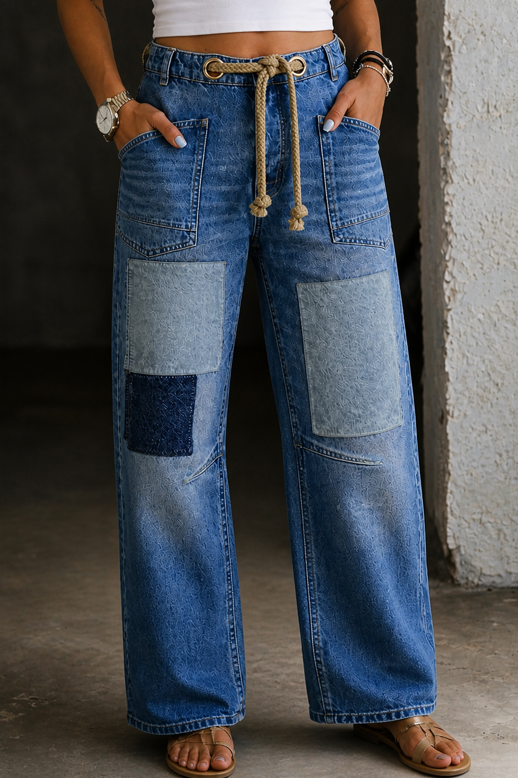 Margaret | Patchwork Drawstring Jeans