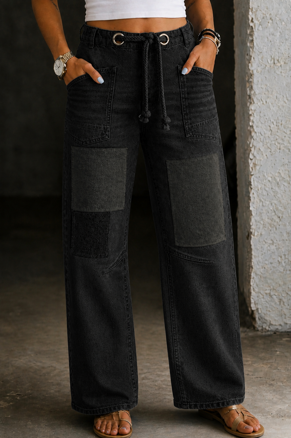 Margaret | Patchwork Drawstring Jeans