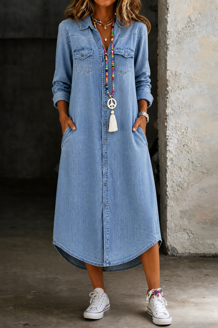 Helen | Casual Elegant Long Denim Shirt Dress