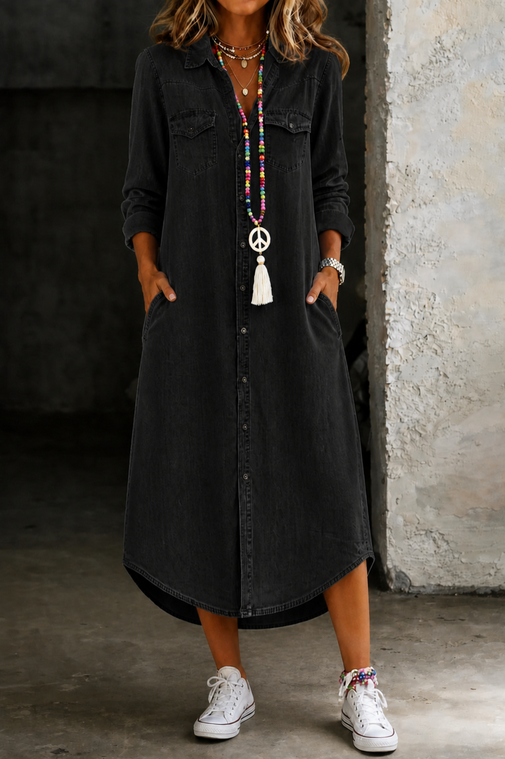 Helen | Casual Elegant Long Denim Shirt Dress