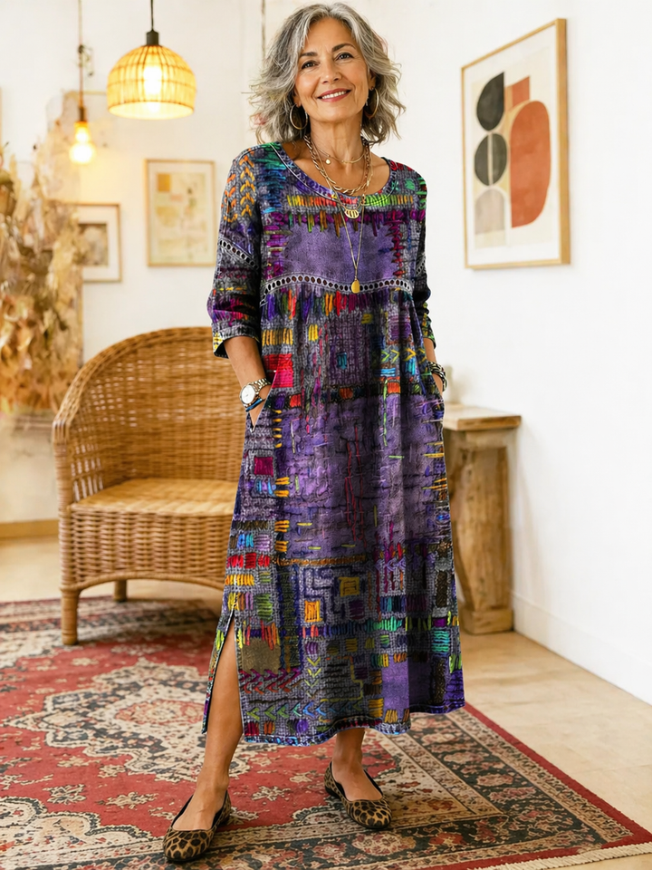 Manuela | Printed Dress with Ethnic Patchwork