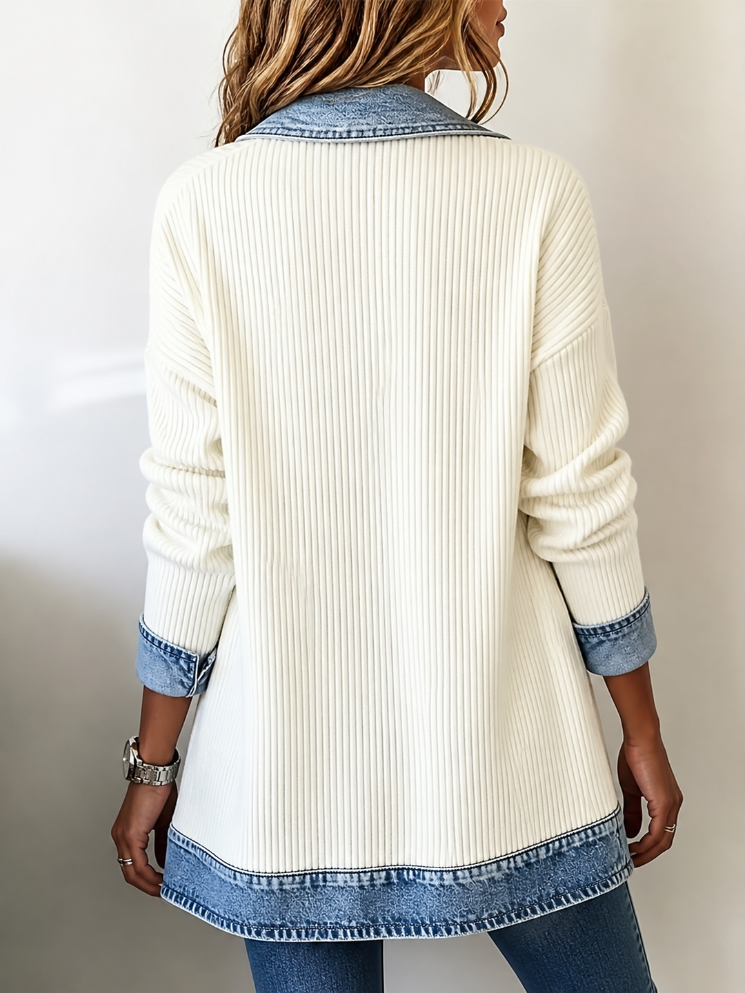 Alina™ | Elegant Denim-Trim Knit Jacket