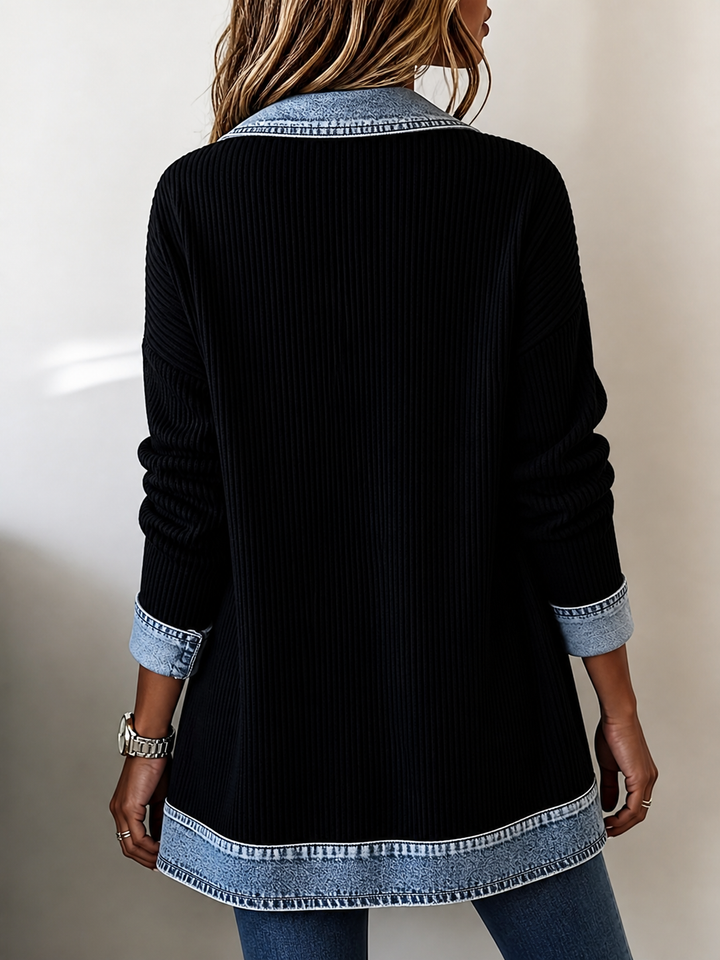 Alina™ | Elegant Denim-Trim Knit Jacket