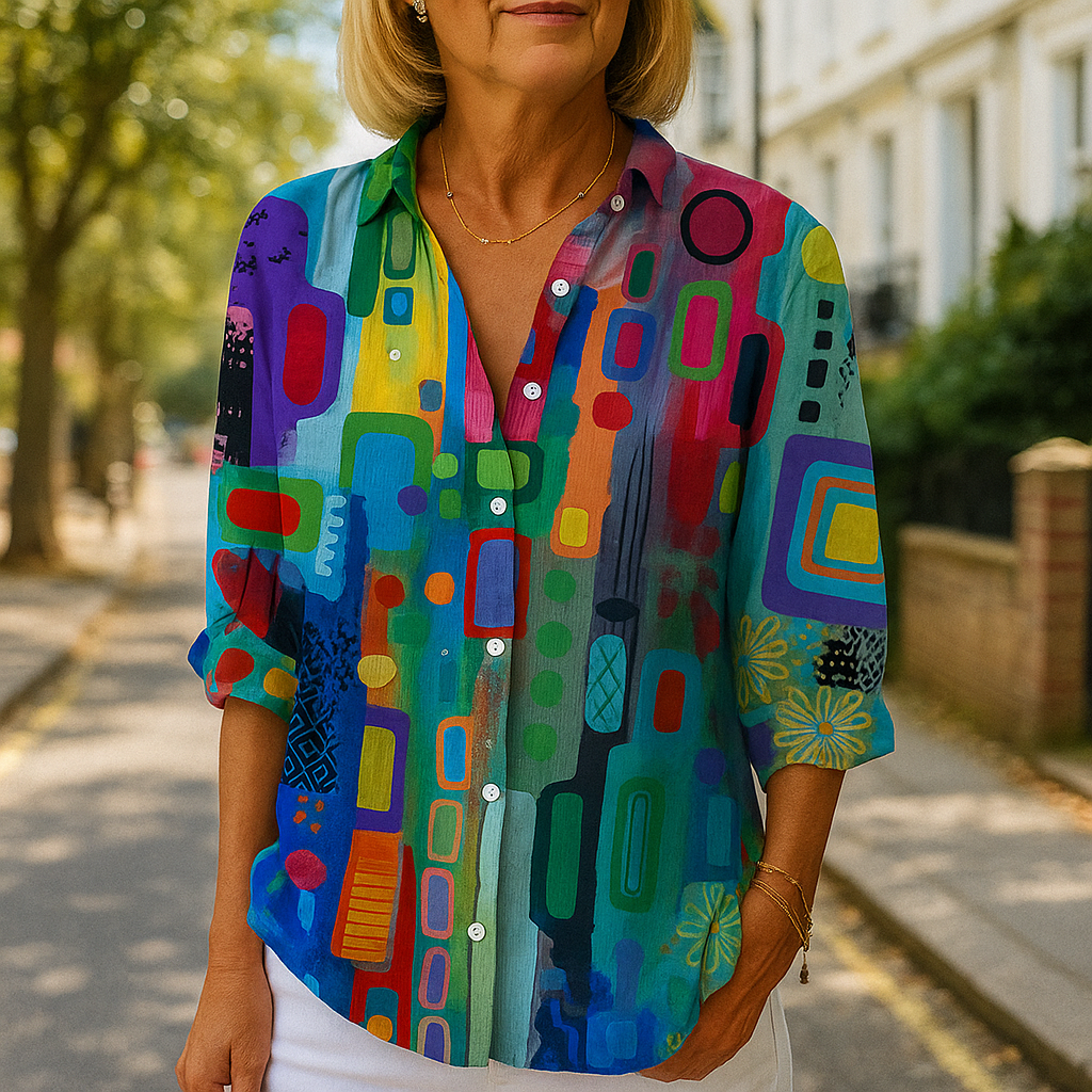Catalina - Vibrant Artistic Button-Up Blouse