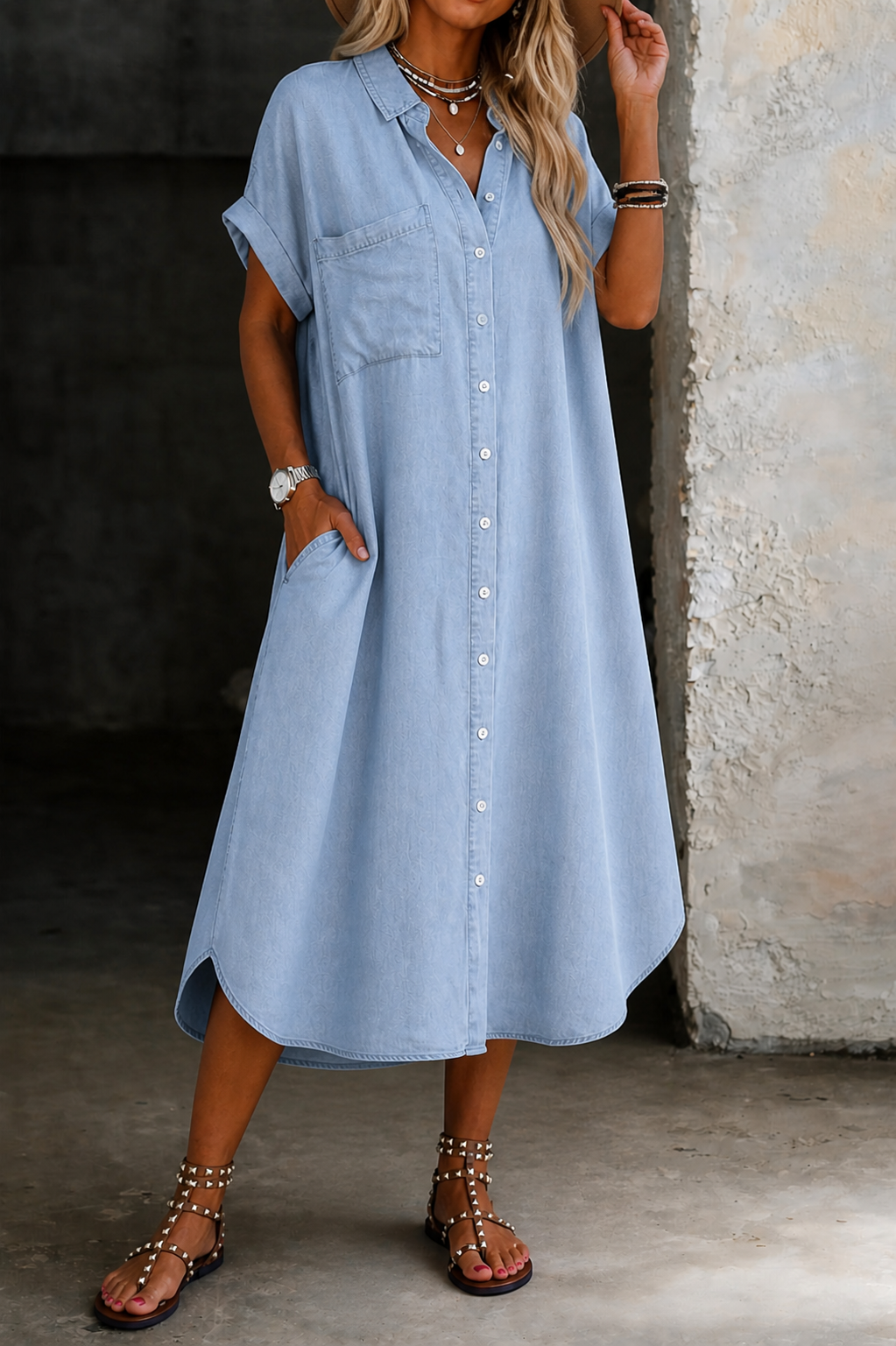 Karen | Lightweight Denim Style Shirt Dress