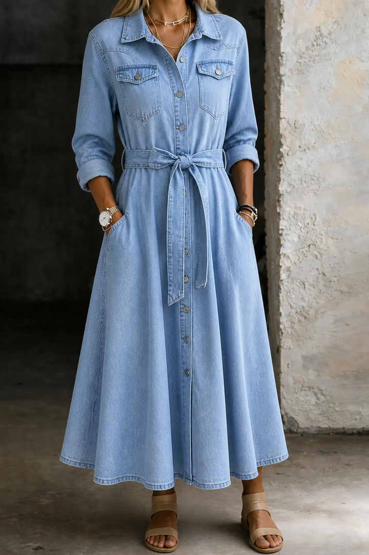 Luna | Long Sleeve Denim Dress