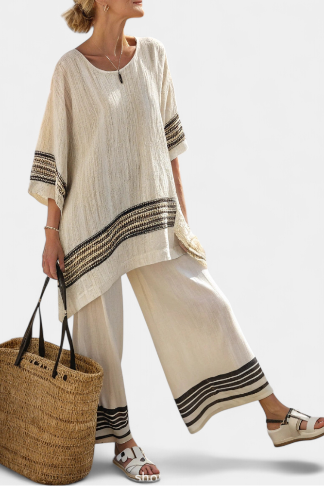 Harlowe™| Elegant Black-Striped Top & Flowing Pants