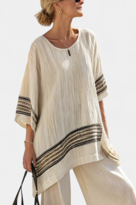 Harlowe™| Elegant Black-Striped Top & Flowing Pants
