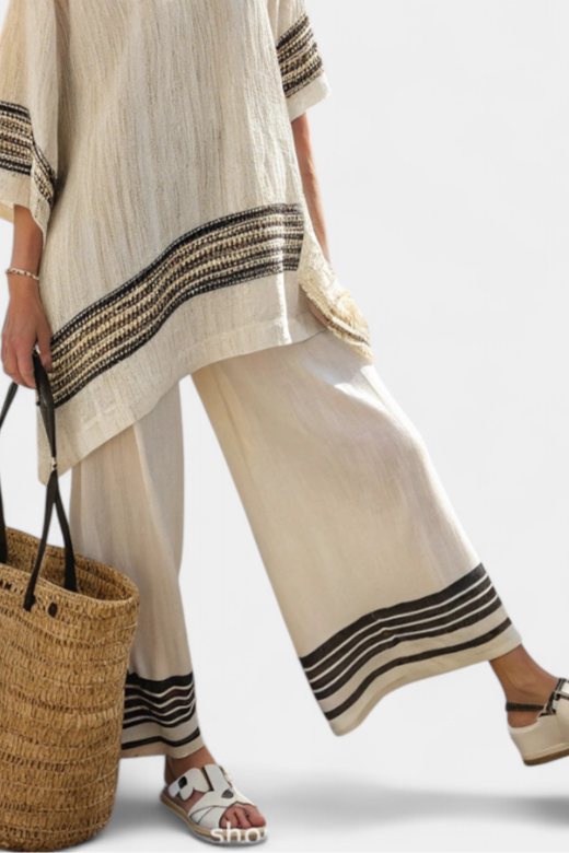 Harlowe™| Elegant Black-Striped Top & Flowing Pants