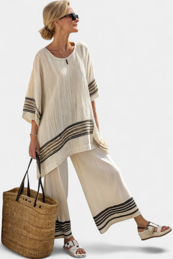 Harlowe™| Elegant Black-Striped Top & Flowing Pants