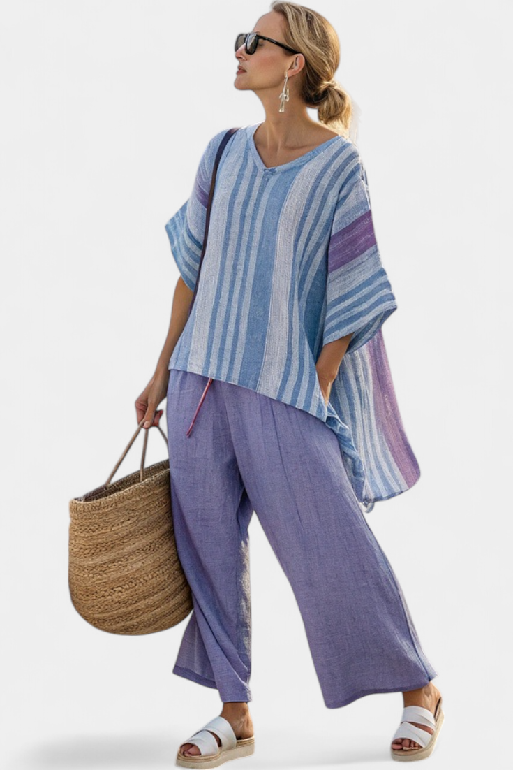 Zellora | Elegant Lavender & Sky Blue Top & Pants