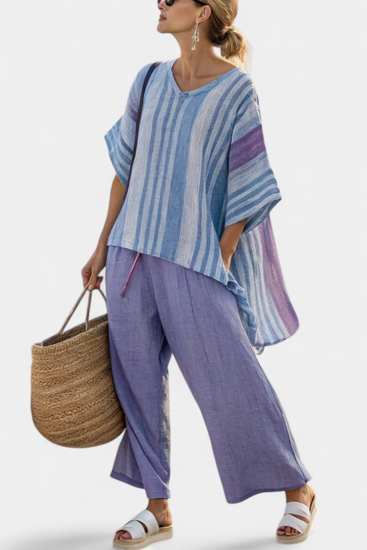 Zellora | Elegant Lavender & Sky Blue Top & Pants