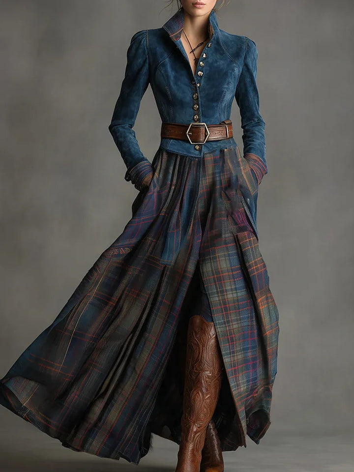 Retro Ethnic Plaid Maxi Dress