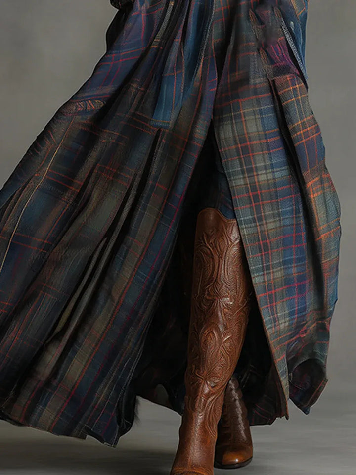 Retro Ethnic Plaid Maxi Dress