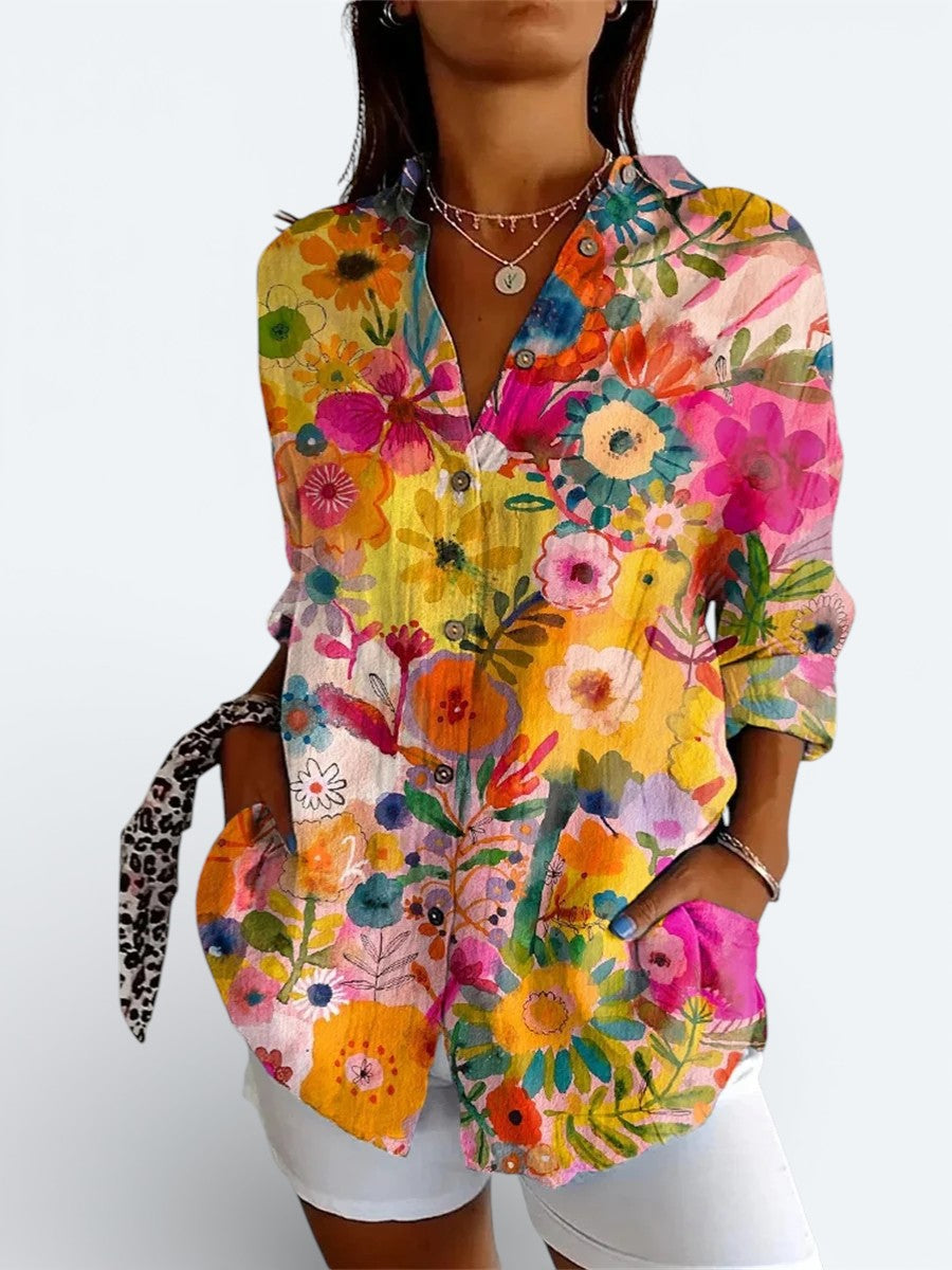Valeria - Vibrant Artistic Button-Up Blouse