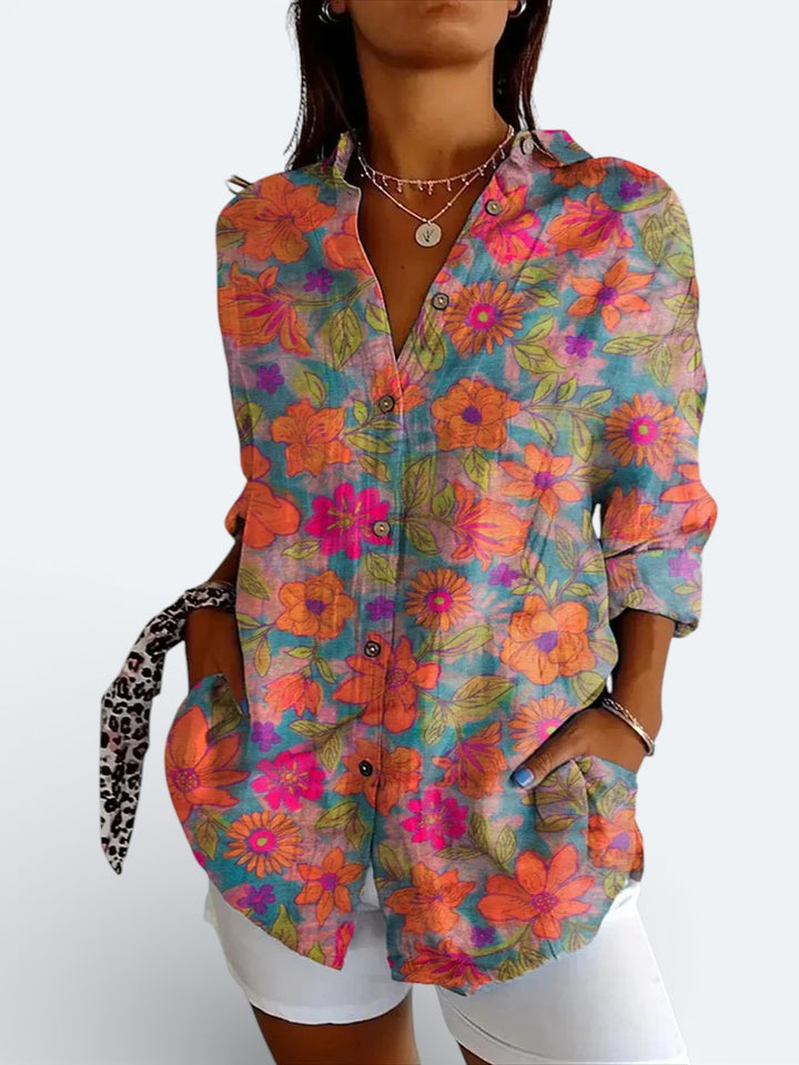 Valeria - Vibrant Artistic Button-Up Blouse