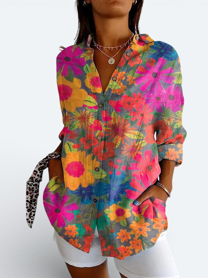 Valeria - Vibrant Artistic Button-Up Blouse