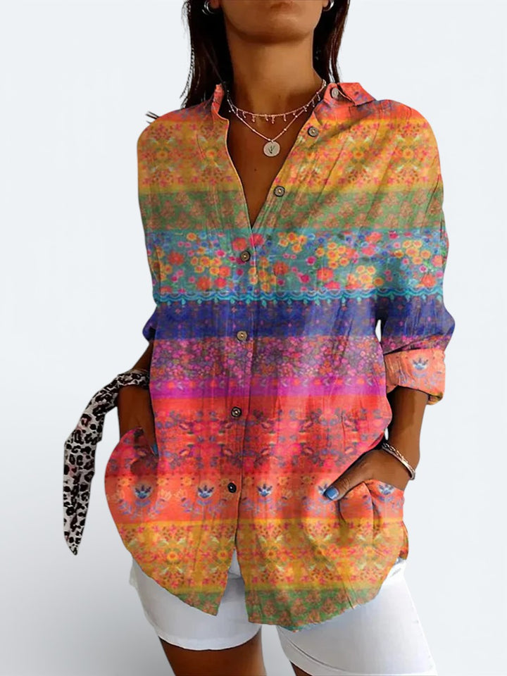 Valeria - Vibrant Artistic Button-Up Blouse