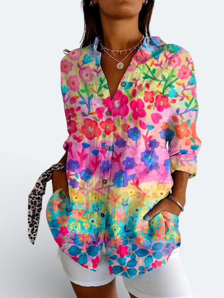 Valeria - Vibrant Artistic Button-Up Blouse