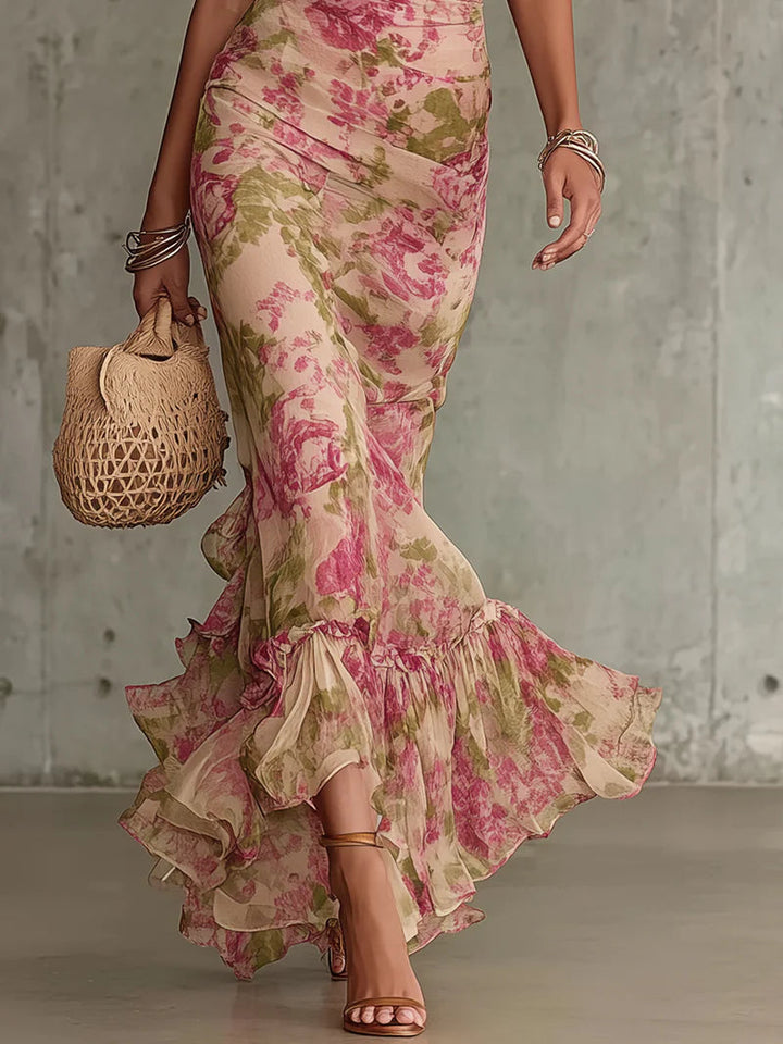 Mae | Vintage Rose Print Puff Sleeve Maxi Dress
