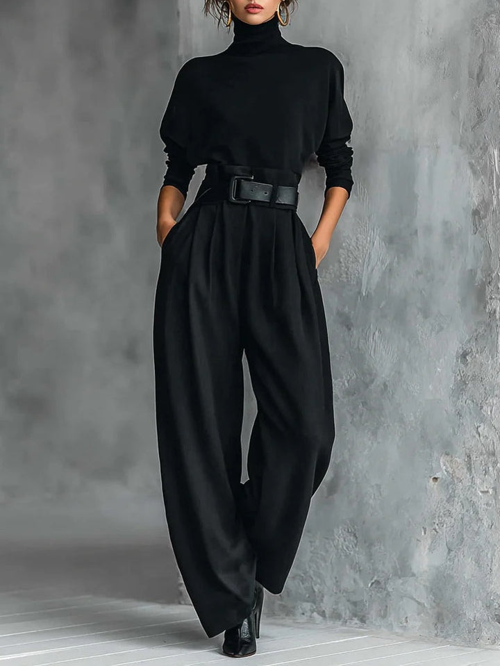 Chic All-Black Two-Piece Set