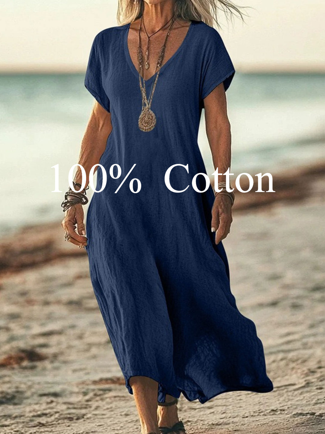 Angela |  100% cotton V-neck Maxi Dress