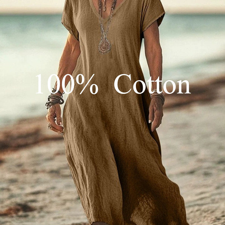 Angela |  100% cotton V-neck Maxi Dress