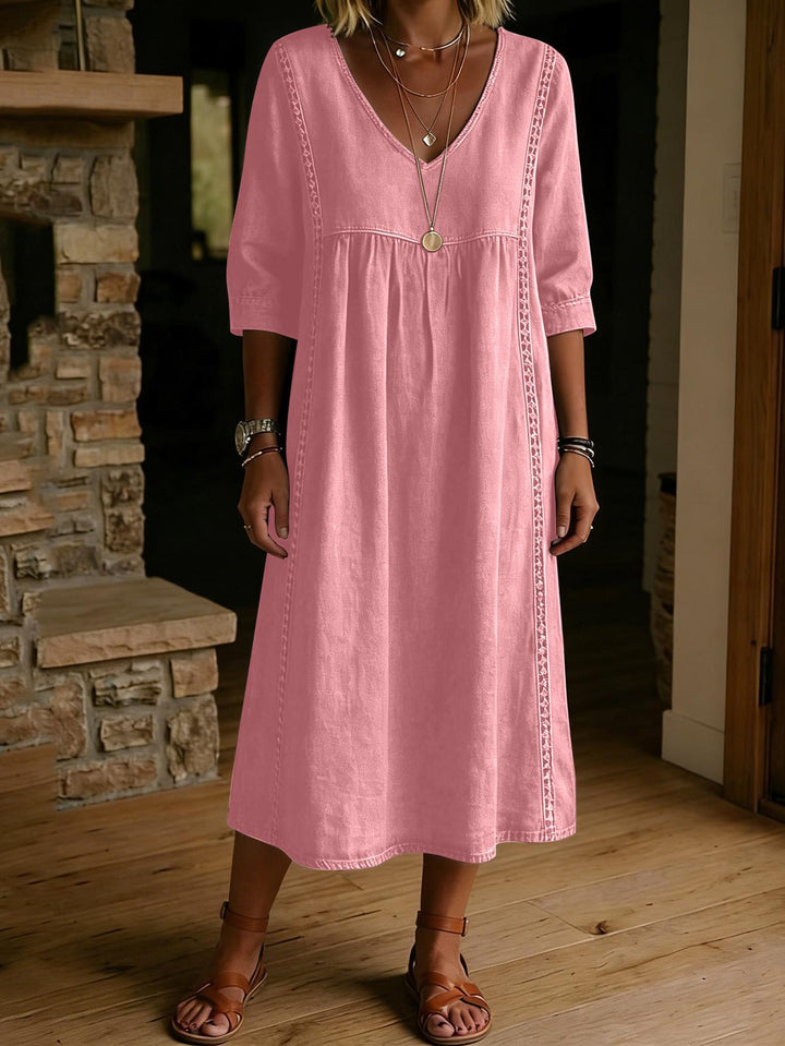Adeline | Linen Blend V-Neck midi dress
