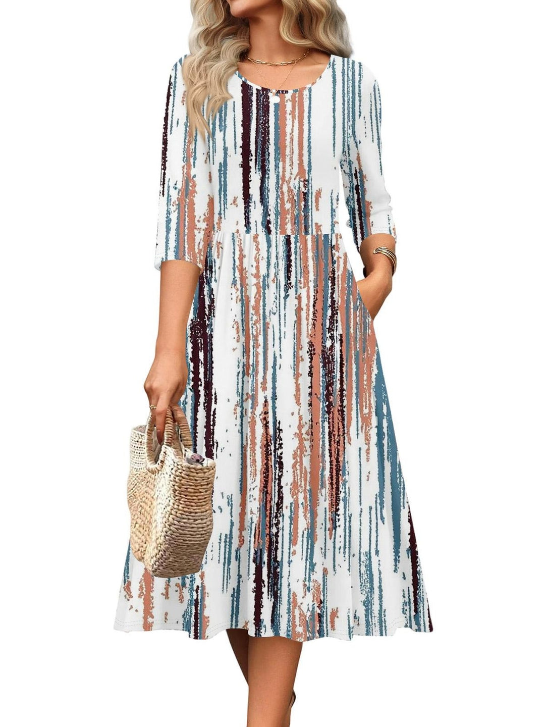 Jesslyn | Flowy A-Line Midi Tshirt Dresses with Pockets