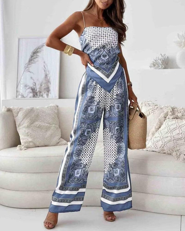 Helen | Vacation Ready Stylish Lace-Up Vest & Pants Two-Piece Set Dress