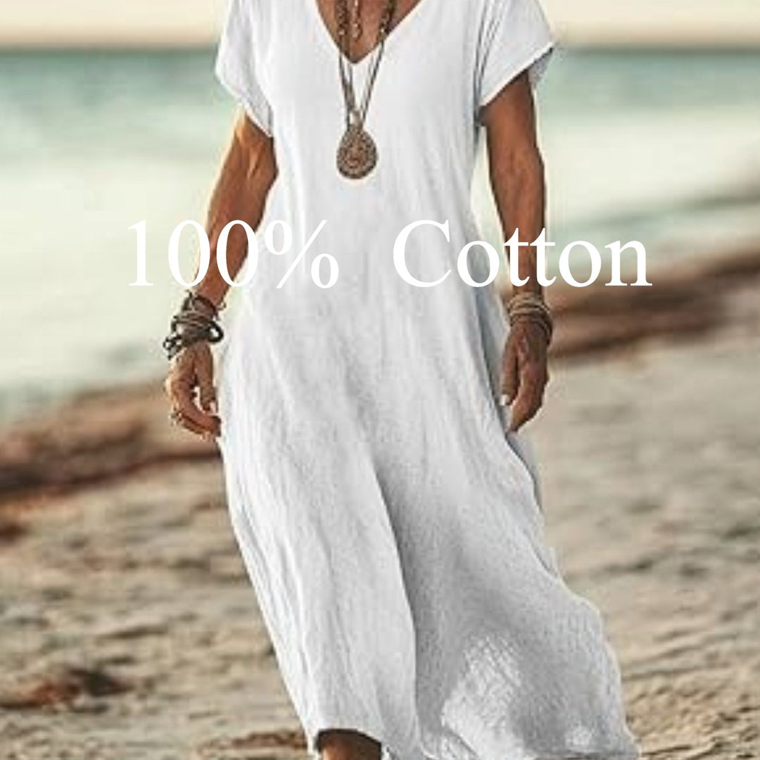 Angela |  100% cotton V-neck Maxi Dress