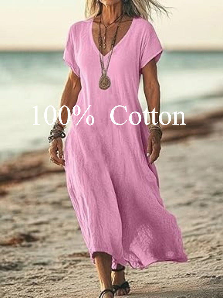 Angela |  100% cotton V-neck Maxi Dress