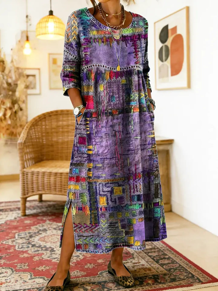Manuela | Printed Dress with Ethnic Patchwork