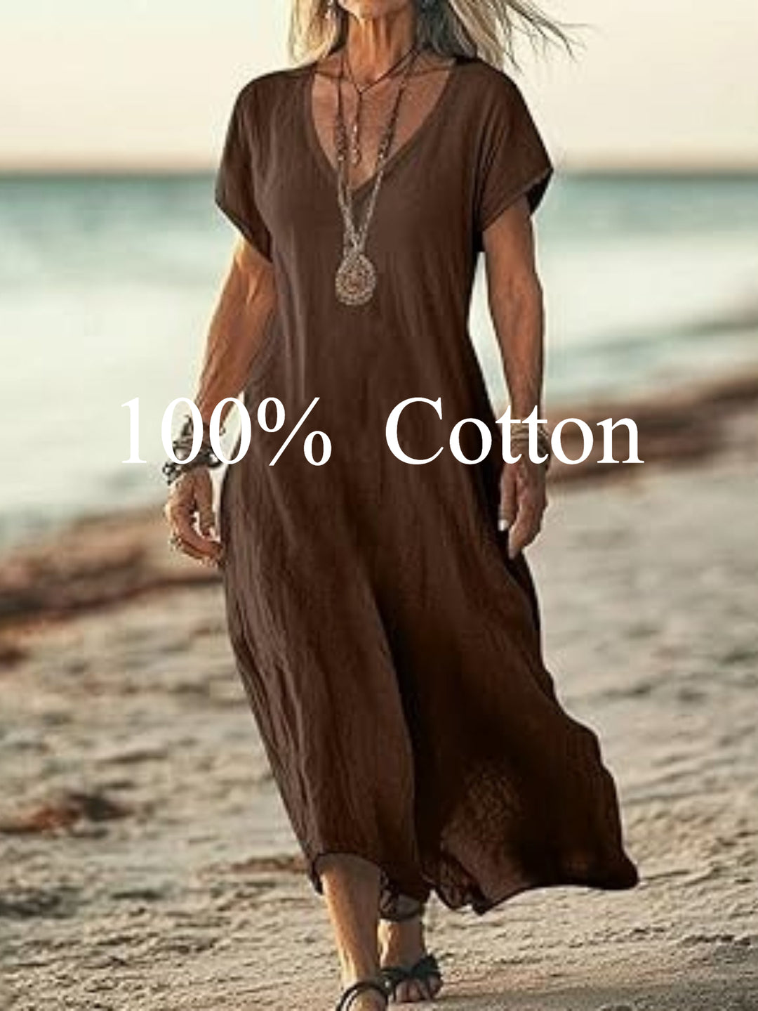 Angela |  100% cotton V-neck Maxi Dress