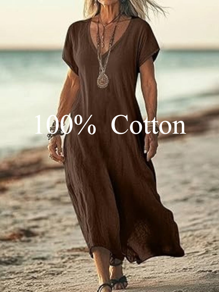 Angela |  100% cotton V-neck Maxi Dress